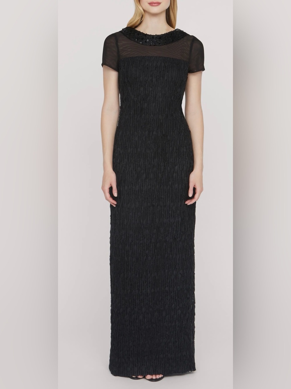 NWT JS Collections Black Textured Maxi Skirt Dress with Beaded Neckline